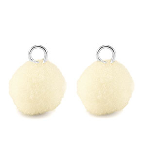 Pompom bedels met oog 10mm Silver-off white