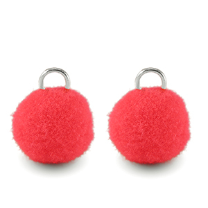 Pompom bedels met oog 10mm Silver-neon pink