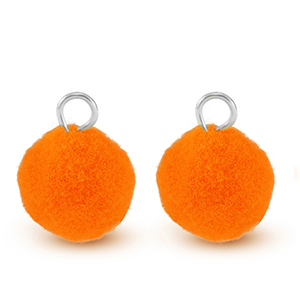 Pompom bedels met oog 10mm Silver-neon orange