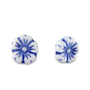 Czech kralen bloem 7mm Strong blue-white