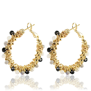 Roestvrij stalen (RVS) Stainless steel oorbellen facet Black-white-gold