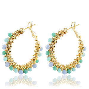 Roestvrij stalen (RVS) Stainless steel oorbellen facet Blue-gold