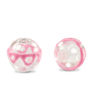 Handgeschilderde glaskralen 14mm Transparent-pink white