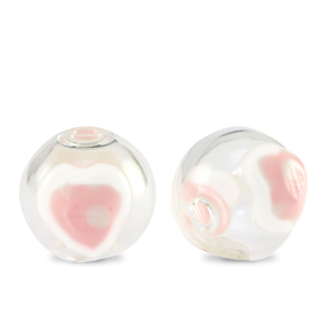 Handgeschilderde glaskralen 14mm Transparent-white soft pink