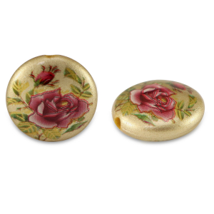 Glaskralen 14mm bloem Gold-rose red