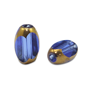 Ovale glaskralen facet Royal blue transparent-gold