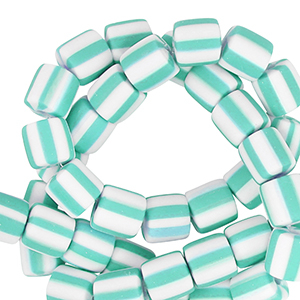 Polymeer kralen 6mm White-turquoise