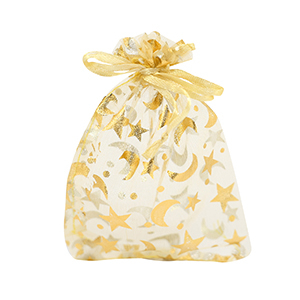 Sieraad zakje organza 9x12cm maan en ster Golden yellow-gold