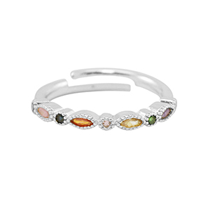 Brass TQ metaal ring zirkonia Silver-multicolour