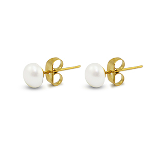 Roestvrij stalen (RVS) Stainless steel oorbellen / oorstekers parels 6mm Gold-pearl white