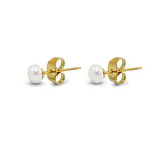 Roestvrij stalen (RVS) Stainless steel oorbellen / oorstekers parels 5mm Gold-pearl white