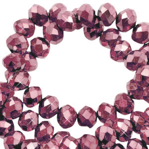 Top Facet kralen 4x3mm disc Magenta pink-pearl shine coating