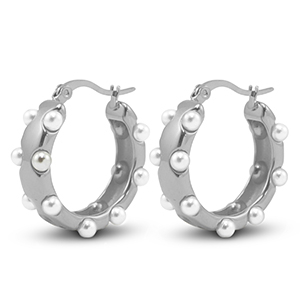 Roestvrij stalen (RVS) Stainless steel oorbellen imitatie parels Silver