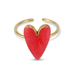Roestvrij stalen (RVS) Stainless steel ringen enamel hart Pearl red-gold
