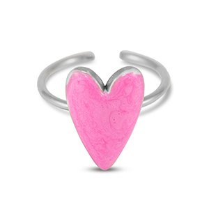 Roestvrij stalen (RVS) Stainless steel ringen enamel hart Pearl pink-silver