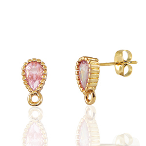 Oorbellen / oorstekers van Crystal Glass met oogje druppel Pink-gold