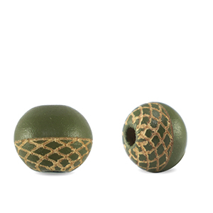 Houten kralen rond 10mm patroon Olive green