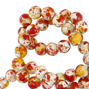 Kralen keramiek 8mm White-orange red