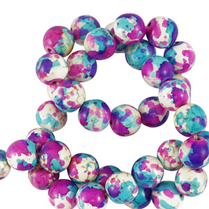 Kralen keramiek 6mm White-purple blue