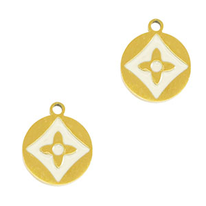 Roestvrij stalen (RVS) Stainless steel bedels rond bloem Gold-white