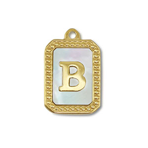 Roestvrij stalen (RVS) Stainless steel bedel schelp letter B Gold-white (natuurlijke kleur)