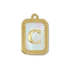 Roestvrij stalen (RVS) Stainless steel bedel schelp letter C Gold-white (natuurlijke kleur)