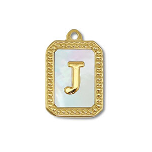Roestvrij stalen (RVS) Stainless steel bedel schelp letter J Gold-white (natuurlijke kleur)
