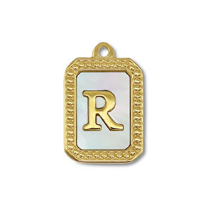 Roestvrij stalen (RVS) Stainless steel bedel schelp letter R Gold-white (natuurlijke kleur)