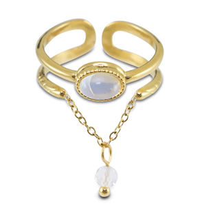 Roestvrij stalen (RVS) Stainless steel ringen met natuursteen Gold-milky white