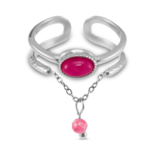 Roestvrij stalen (RVS) Stainless steel ringen met natuursteen Silver-magenta pink