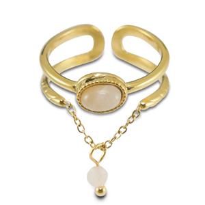 Roestvrij stalen (RVS) Stainless steel ringen met natuursteen Gold-off white-white