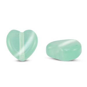 Glaskralen Cat's eye hart Mint turquoise