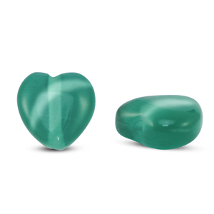 Glaskralen Cat's eye hart Dark green