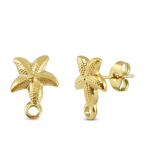 Roestvrij stalen (RVS) Stainless steel onderdelen oorbellen / oorstekers zeester met oogje Gold