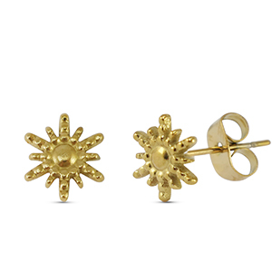 Roestvrij stalen (RVS) Stainless steel oorbellen / oorstekers zon Gold