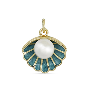 Brass TQ metaal bedels schelp met parel Gold-turquoise blue-white