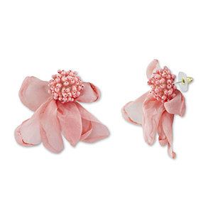 Trendy oorbellen/oorstekers chiffon bloem Peach pink-gold