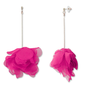 Trendy oorbellen/oorstekers chiffon bloem Fuchsia pink-gold