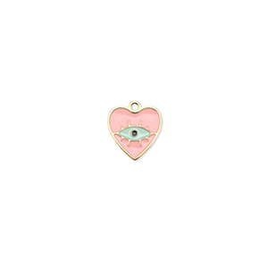 Roestvrij stalen (RVS) Stainless steel bedels hart Alziend oog Gold-pink