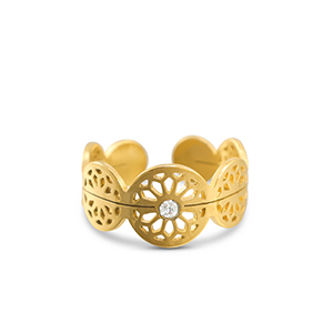Roestvrij stalen (RVS) Stainless steel ringen bloem Gold