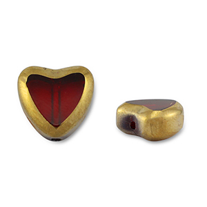 Glaskralen hart Red transparent-gold