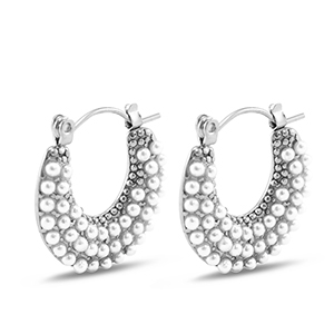 Roestvrij stalen (RVS) Stainless steel oorbellen / oorstekers met imitatie parels Silver