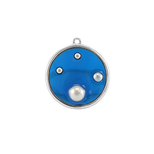 Resin hangers rond met parels Silver-blue-white