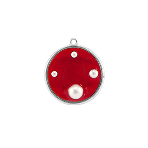 Resin hangers rond met parels Silver-red-white