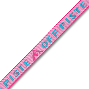 Lint met tekst "Off piste" Light pink-cyan blue-magenta