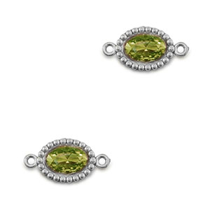 Roestvrij stalen (RVS) Stainless steel tussenstukken zirkonia ovaal Silver-lime green