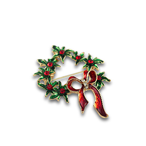 Broches kerstkrans Gold-red-green