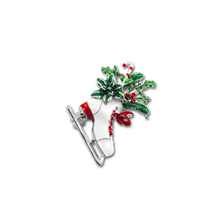 Broches schaats met kerstgroen Silver-white-green