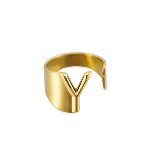 Roestvrij stalen (RVS) Stainless steel ringen letter Y Gold