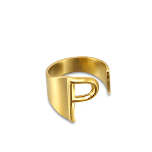 Roestvrij stalen (RVS) Stainless steel ringen letter P Gold